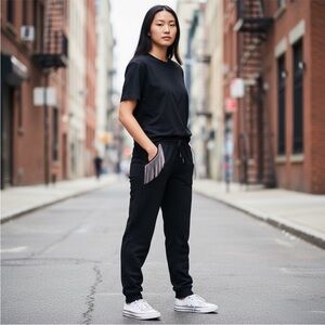 NEW blue b Collection Washed Black Rhinestone Fringe Athleisure Joggers Pants M